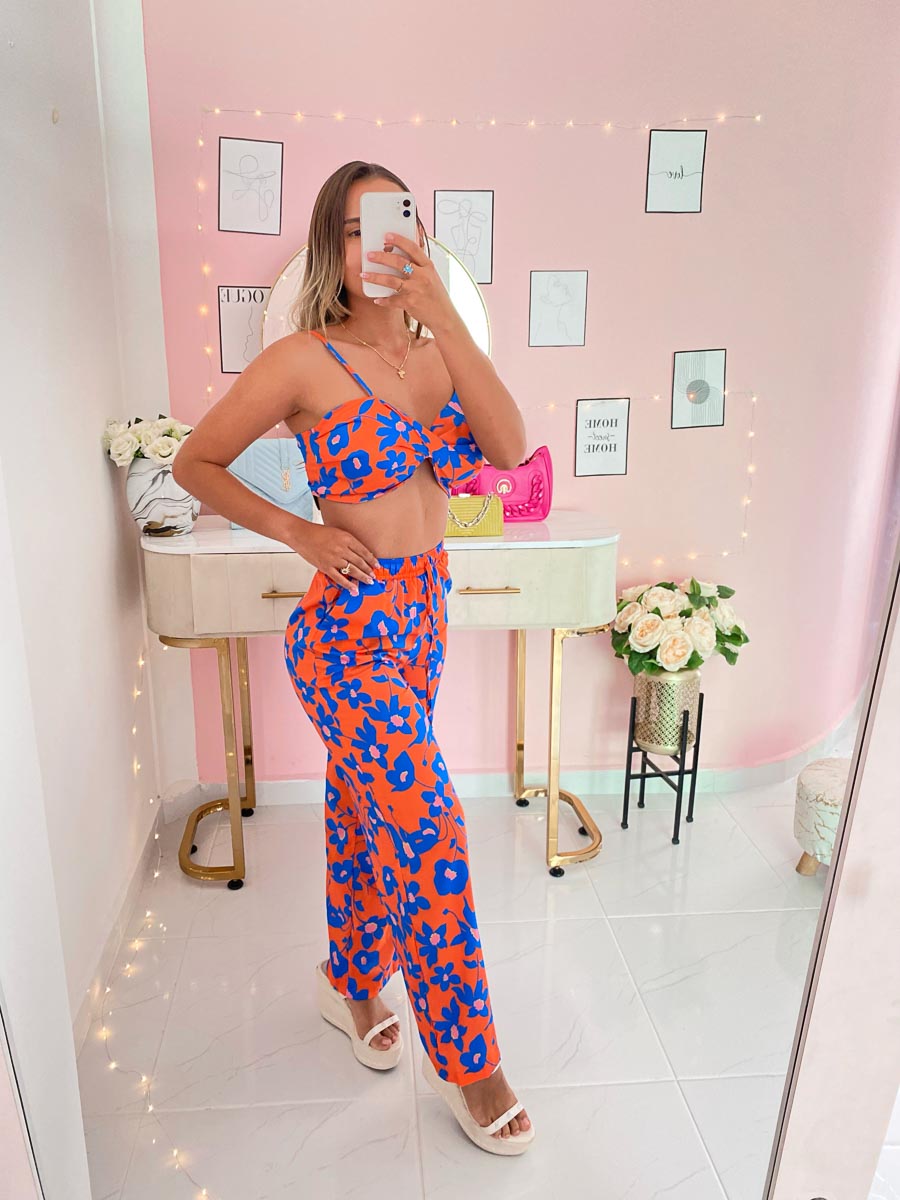 Set Eliana Estampado Florecer Naranja