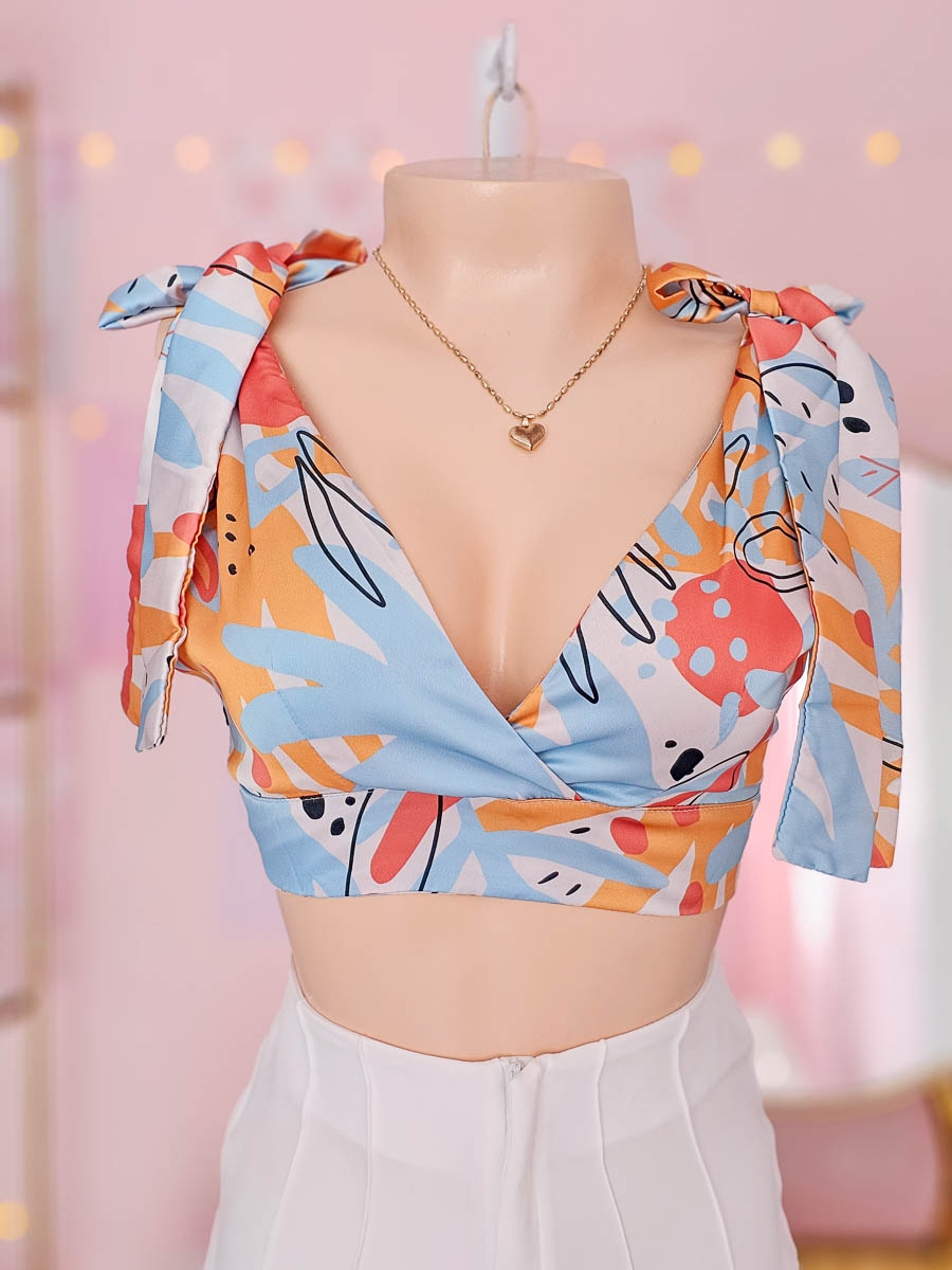 Top Ivon Azul Con Naranja